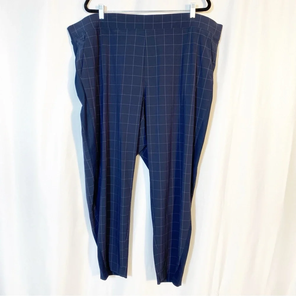 Athleta Brooklyn Textured Ankle Pant Windowpane Navy Blue High Rise